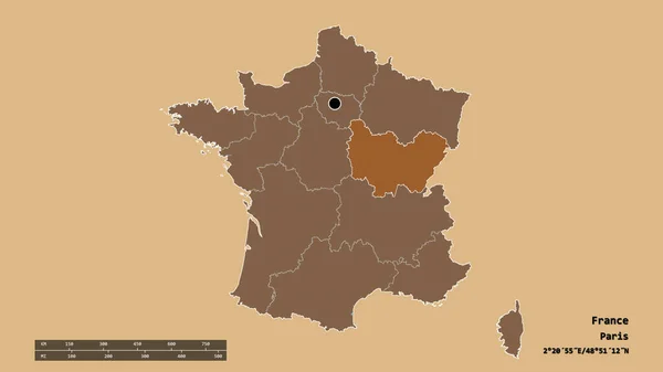 Desaturated Shape France Its Capital Main Regional Division Separated Bourgogne — Stock Photo, Image