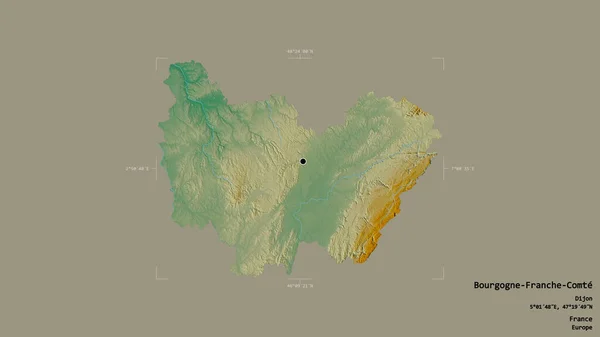 フランスの地域であるブルゴーニュ フランシュ コメットの地域は 洗練された境界の箱の中にしっかりとした背景に孤立していた ラベル 地形図 3Dレンダリング — ストック写真