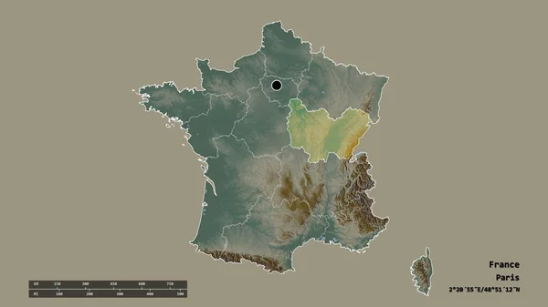Forme Désaturée France Avec Capitale Principale Division Régionale Région Bourgogne — Photo