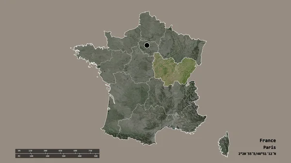 Спустошена Форма Франції Столицею Основним Регіональним Поділом Розділеним Районом Бургонь — стокове фото