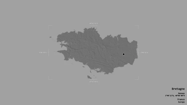 Area Bretagne Region France Isolated Solid Background Georeferenced Bounding Box — Stock Photo, Image