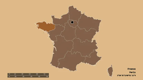 Desaturated Shape France Its Capital Main Regional Division Separated Bretagne — Stock Photo, Image