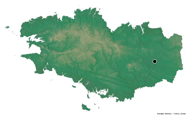 Tvar Bretagne Region Francie Hlavním Městem Izolovaným Bílém Pozadí Topografická — Stock fotografie