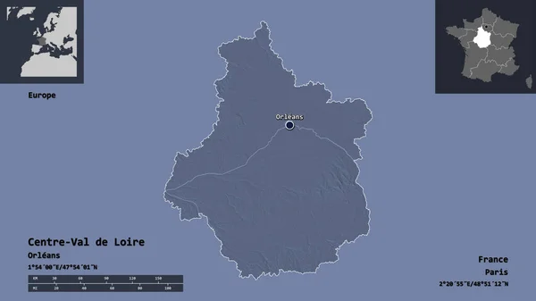 Shape Centre Val Loire Region France Its Capital Distance Scale — Stock Photo, Image