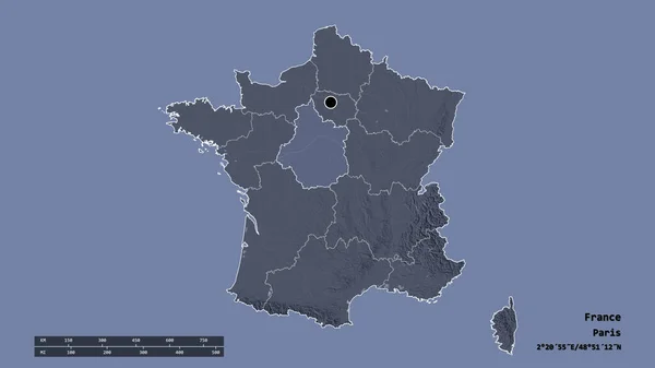 Forme Désaturée France Avec Capitale Principale Division Régionale Région Séparée — Photo