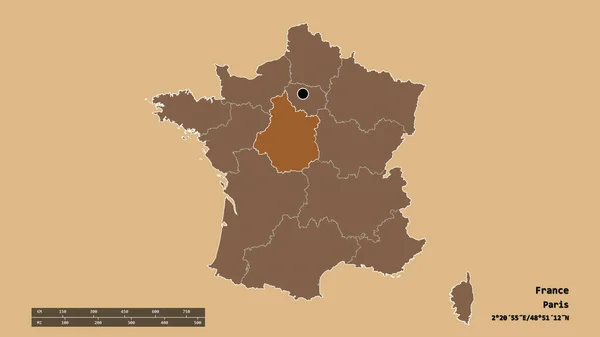 Desaturated Shape France Its Capital Main Regional Division Separated Centre — Stock Photo, Image
