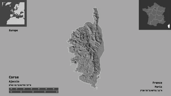 Forma Corse Región Francia Capital Escala Distancia Vistas Previas Etiquetas —  Fotos de Stock
