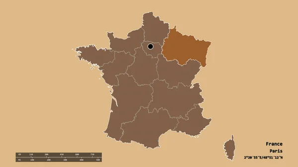 Desaturated Shape France Its Capital Main Regional Division Separated Grand — Stock Photo, Image