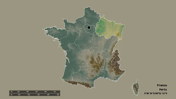 Desaturated Shape France Its Capital Main Regional Division Separated Grand — Stock Photo, Image