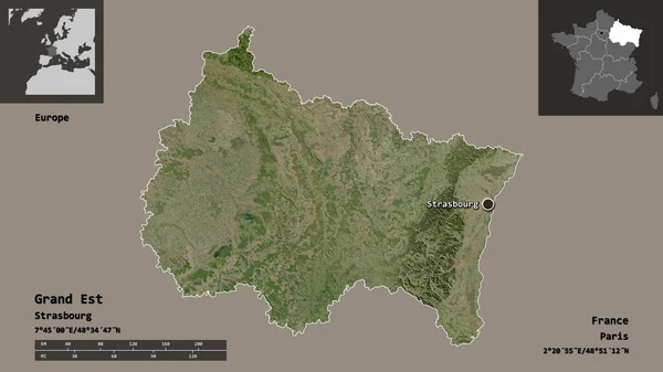 Formen Grand Est Regionen Frankrike Och Dess Huvudstad Avståndsskala Förhandsvisningar — Stockfoto