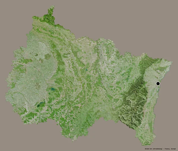 法国大埃斯特的形状 其首都以纯色背景隔离 卫星图像 3D渲染 — 图库照片