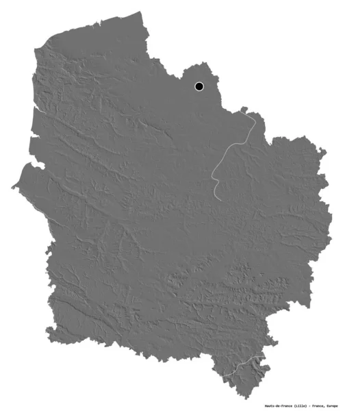 法国中部地区的法国高地形状 其首都因白色背景而孤立 Bilevel高程图 3D渲染 — 图库照片