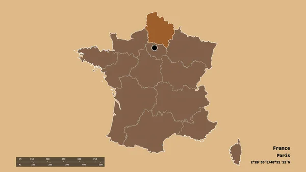 主要な地域部門と分離されたオート フランス地域でフランスの荒廃した形 ラベル パターン化されたテクスチャの構成 3Dレンダリング — ストック写真