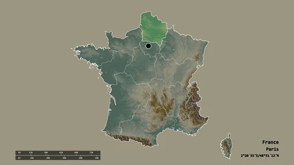 Desaturated Shape France Its Capital Main Regional Division Separated Hauts — Stock Photo, Image