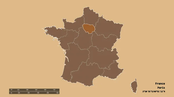 主要な地域部門 分離されたイル フランス地域でフランスの荒廃した形 ラベル パターン化されたテクスチャの構成 3Dレンダリング — ストック写真