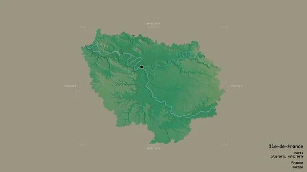 Området Ile France Regionen Frankrike Isolerat Solid Bakgrund Georefererad Avgränsningsbox — Stockfoto