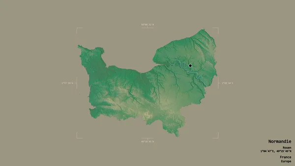 Obszar Normandii Region Francji Odizolowany Solidnym Tle Georeferencyjnej Skrzynce Granicznej — Zdjęcie stockowe