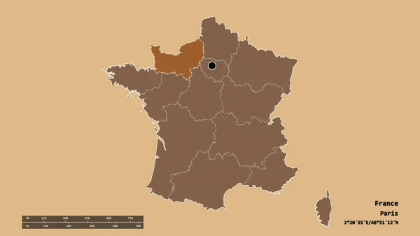 Franciaország Kiszáradt Alakja Fővárosával Regionális Körzettel Szétválasztott Normandie Területtel Címkék — Stock Fotó