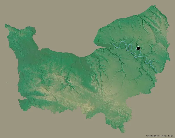フランスの領域であるノルマンディーの形で その首都はしっかりとした色背景に隔離されています 地形図 3Dレンダリング — ストック写真