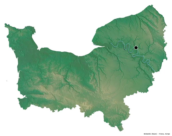 フランスの領域であるノルマンディーの形で その首都は白い背景に孤立しています 地形図 3Dレンダリング — ストック写真