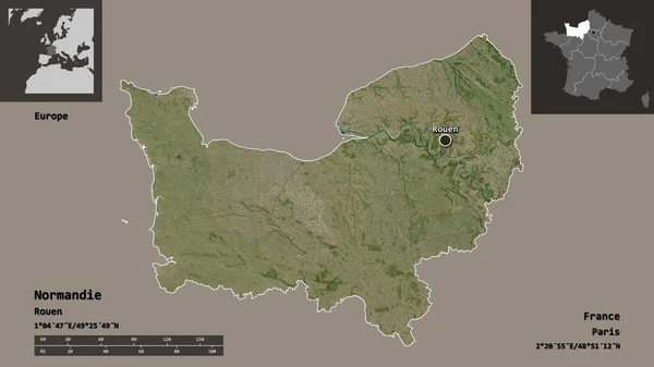 Forma Normandía Región Francia Capital Escala Distancia Vistas Previas Etiquetas —  Fotos de Stock