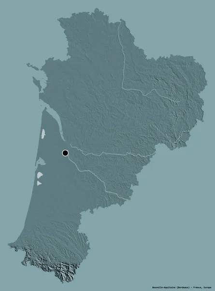 法国地区的努韦勒 阿基坦的形状 其首都在一个坚实的色彩背景上被隔离 彩色高程图 3D渲染 — 图库照片