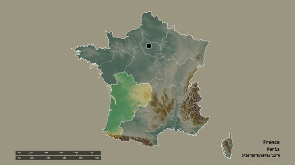 Forma Desnaturalizada Francia Con Capital División Regional Principal Zona Separada — Foto de Stock
