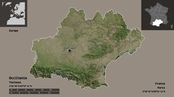 Forma Occitanie Región Francia Capital Escala Distancia Vistas Previas Etiquetas — Foto de Stock