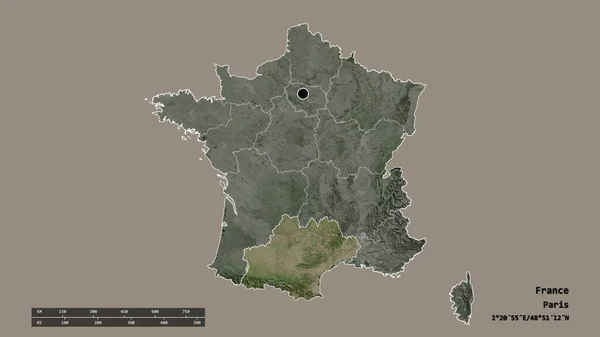 Başkenti Ana Bölgesel Bölünmesi Ayrılmış Occitanie Bölgesiyle Fransa Nın Dejenere — Stok fotoğraf