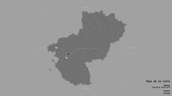 エリアペイ ロワール フランスの地域は 洗練された境界ボックスにしっかりとした背景に隔離されています ラベル 標高マップ 3Dレンダリング — ストック写真