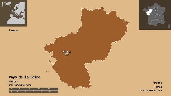 Form Pays Loire Regionen Frankrike Och Dess Huvudstad Avståndsskala Förhandsvisningar — Stockfoto