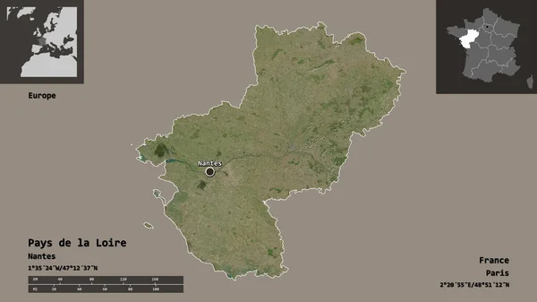 Pays Loire Fransa Bölgesi Başkenti Uzaklık Ölçeği Gösterimler Etiketler Uydu — Stok fotoğraf