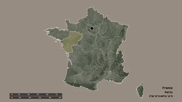 Desaturated Shape France Its Capital Main Regional Division Separated Pays — Stock Photo, Image