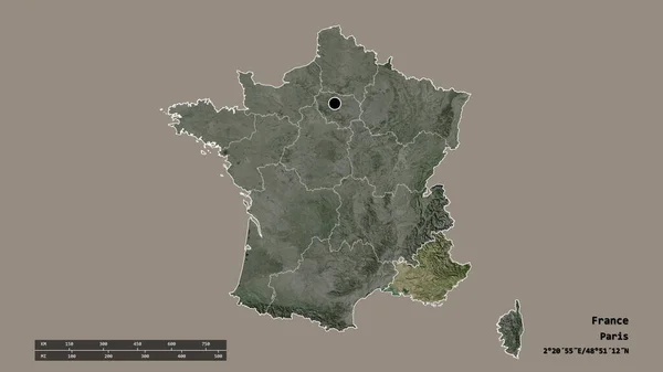 Desaturated Shape France Its Capital Main Regional Division Separated Provence — Stock Photo, Image
