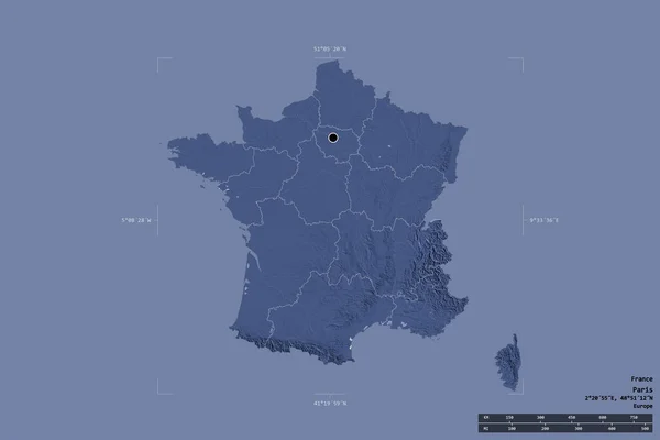 Area France Isolated Solid Background Georeferenced Bounding Box Main Regional — Stock Photo, Image