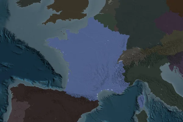 Forma Della Francia Separata Dalla Desaturazione Delle Aree Limitrofe Mappa — Foto Stock