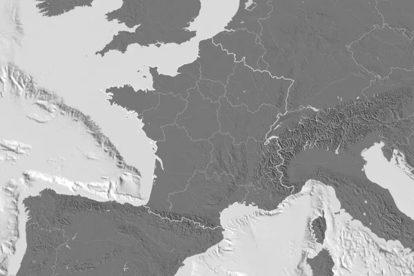 国の概要 国際および地域の国境とフランスの拡張領域 標高マップ 3Dレンダリング — ストック写真
