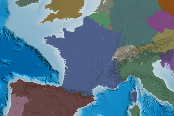 Rozšířená Oblast Francie Barevná Mapa Vykreslování — Stock fotografie