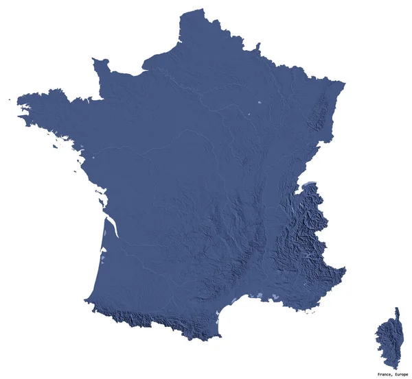 Başkenti beyaz arka planda izole edilmiş Fransa 'nın şekli. Renkli yükseklik haritası. 3B görüntüleme