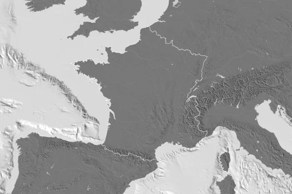 Área Extendida Francia Delineada Mapa Elevación Bilevel Renderizado — Foto de Stock