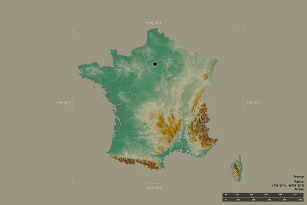 Franciaország Területe Szilárd Háttérrel Elszigetelt Egy Georeferált Határoló Dobozban Regionális — Stock Fotó
