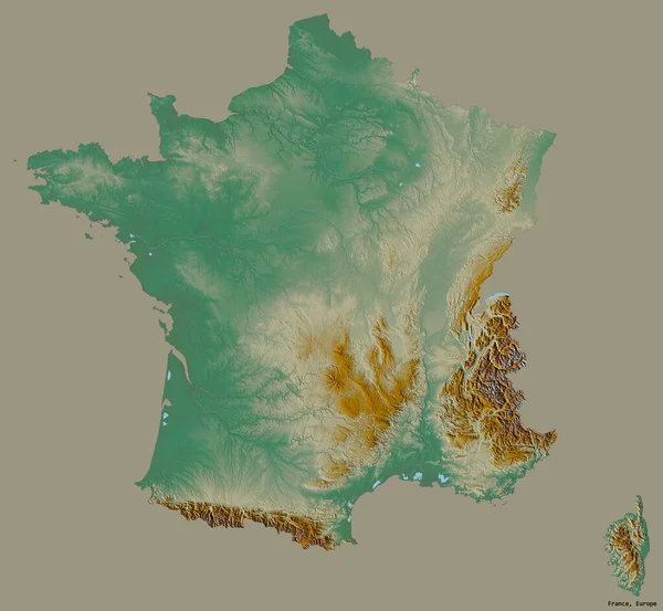 Форма Франции Столицей Изолированы Твердом Цветном Фоне Топографическая Карта Рельефа — стоковое фото