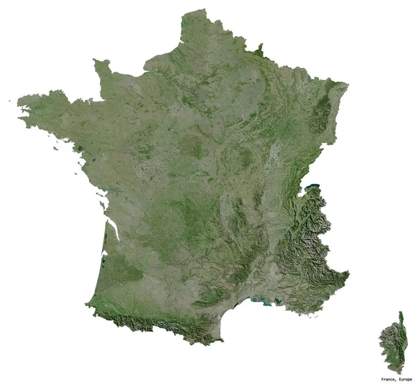 Shape France Its Capital Isolated White Background Satellite Imagery Rendering — Stock Photo, Image