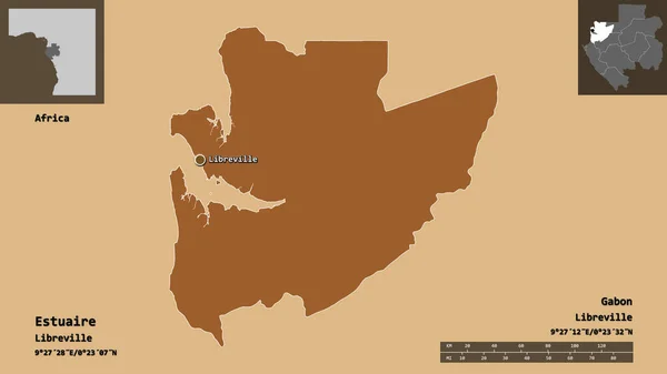 Formája Estuaire Tartomány Gabon Főváros Távolsági Skála Előnézet Címkék Mintázott — Stock Fotó