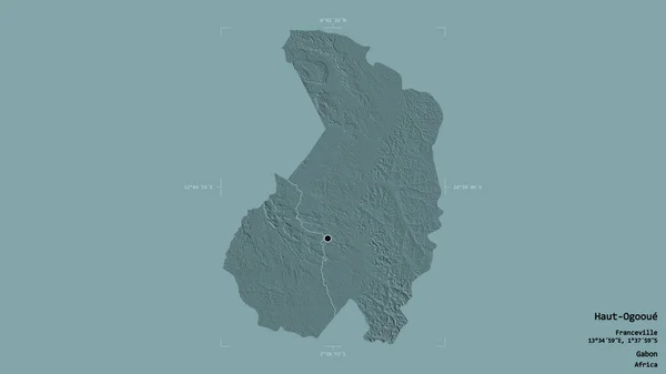 加蓬省上奥戈瓦省的一个地区 在一个地理参照框的坚实背景下被隔离 彩色高程图 3D渲染 — 图库照片