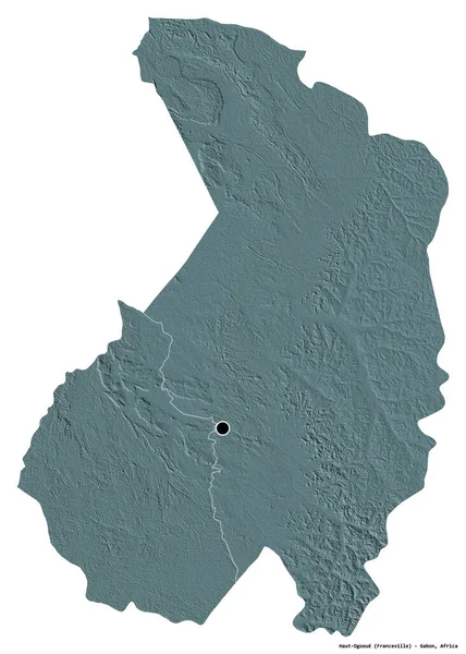加蓬省上奥戈瓦省的形状 其首都因白色背景而孤立 彩色高程图 3D渲染 — 图库照片