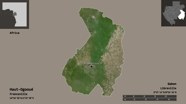 Formen Haut Ogooue Provinsen Gabon Och Dess Huvudstad Avståndsskala Förhandsvisningar — Stockfoto