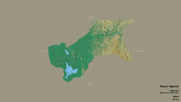 加蓬省中奥戈埃省的一个地区 在一个地理参照框的坚实背景下被隔离 地形浮雕图 3D渲染 — 图库照片