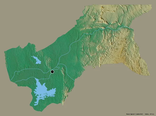 ガボン州のモイヤン オオゴエの形で その首都はしっかりとした色の背景に隔離されています 地形図 3Dレンダリング — ストック写真