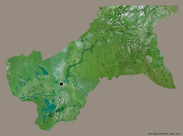 ガボン州のモイヤン オオゴエの形で その首都はしっかりとした色の背景に隔離されています 衛星画像 3Dレンダリング — ストック写真